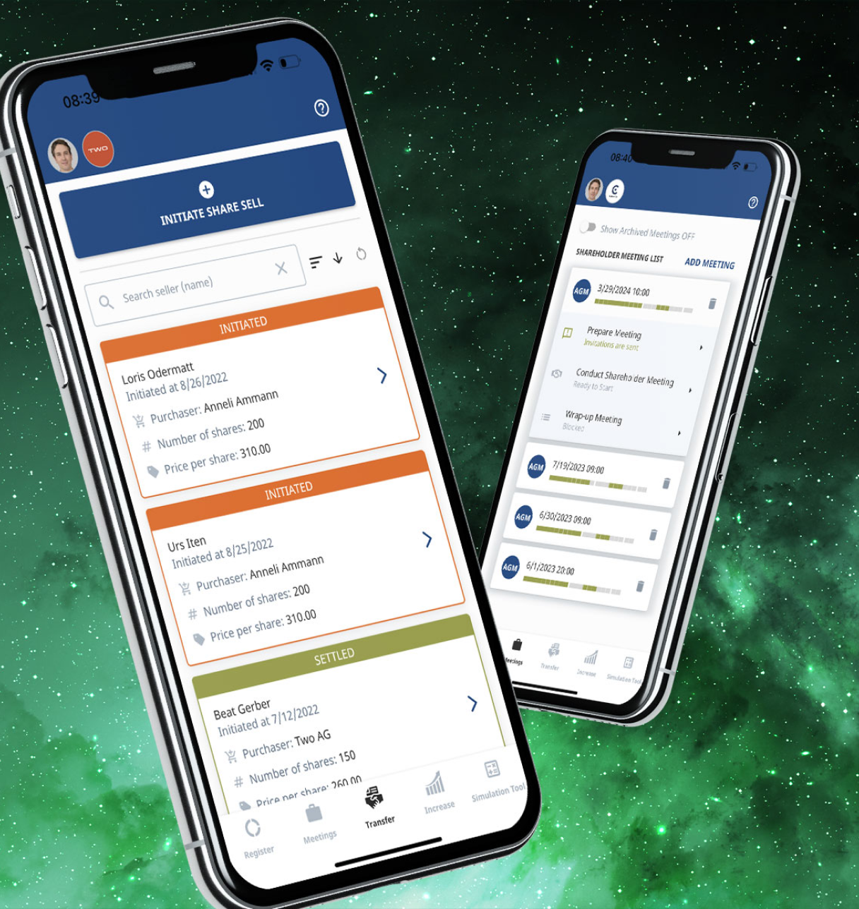 Aequitec mobile app for corporate actions